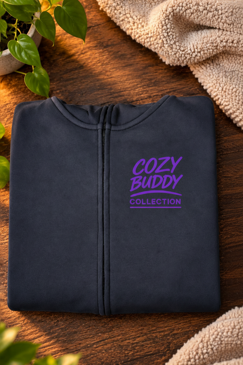 Cozy buddy collection zipup hettegenser mørk lilla logo